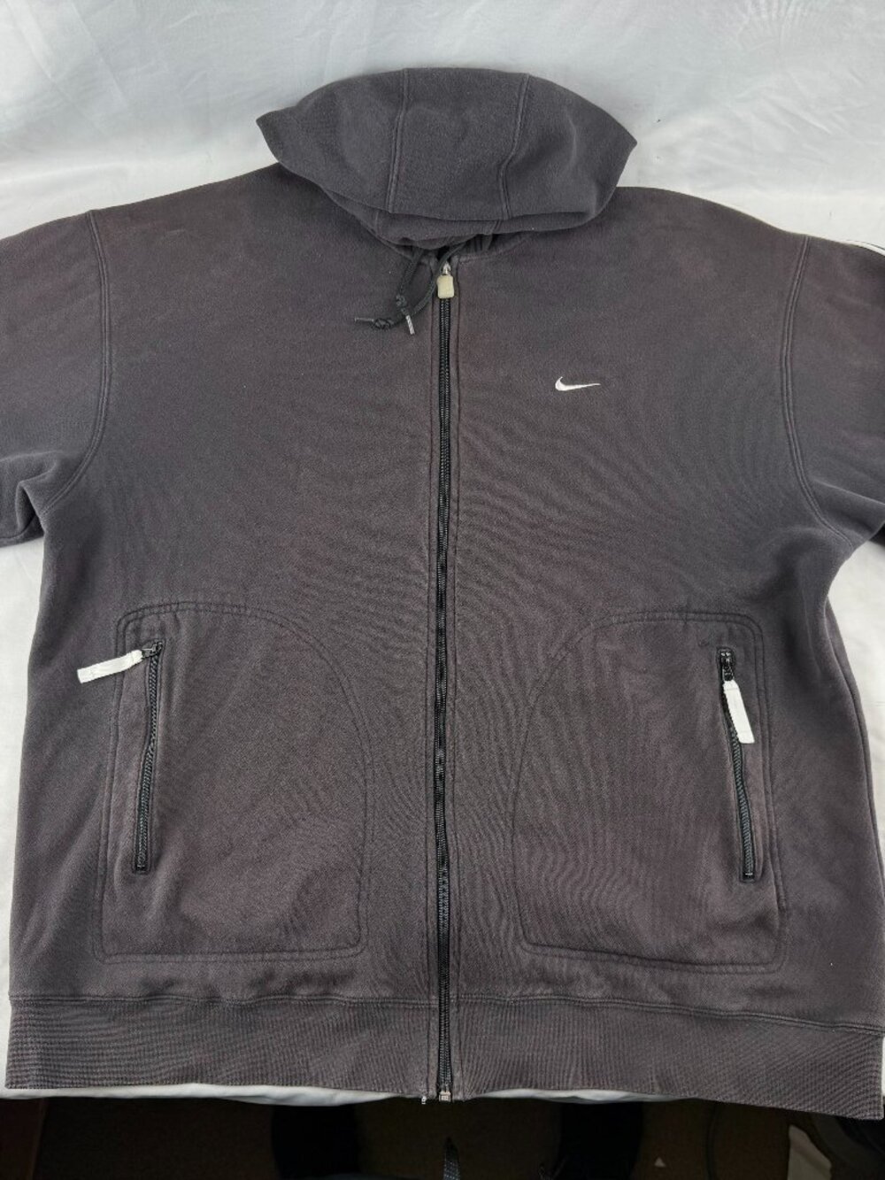 Mens Nike Full Zip Fleece Hoodie Grey Graphic Logo Long Sleeve Size XL Casual
